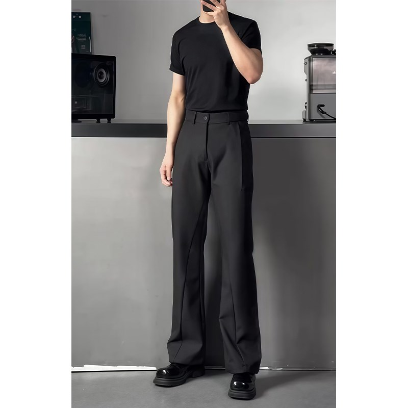 黑色弯刀西裤男垂坠感高级感那不勒斯直筒裤子高腰修身休闲西装裤