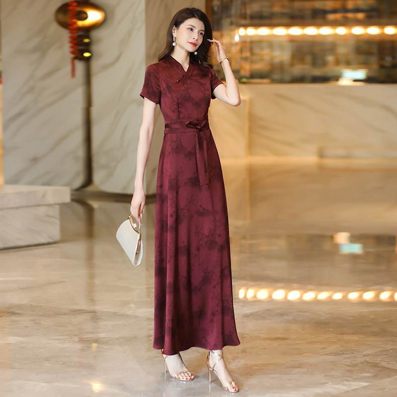 新中式连衣裙女2024夏季中国风收腰显瘦复古优雅时尚大摆长裙1869,女装/女士精品,连衣裙,淘宝优惠券,粉丝福利购,淘宝优惠卷