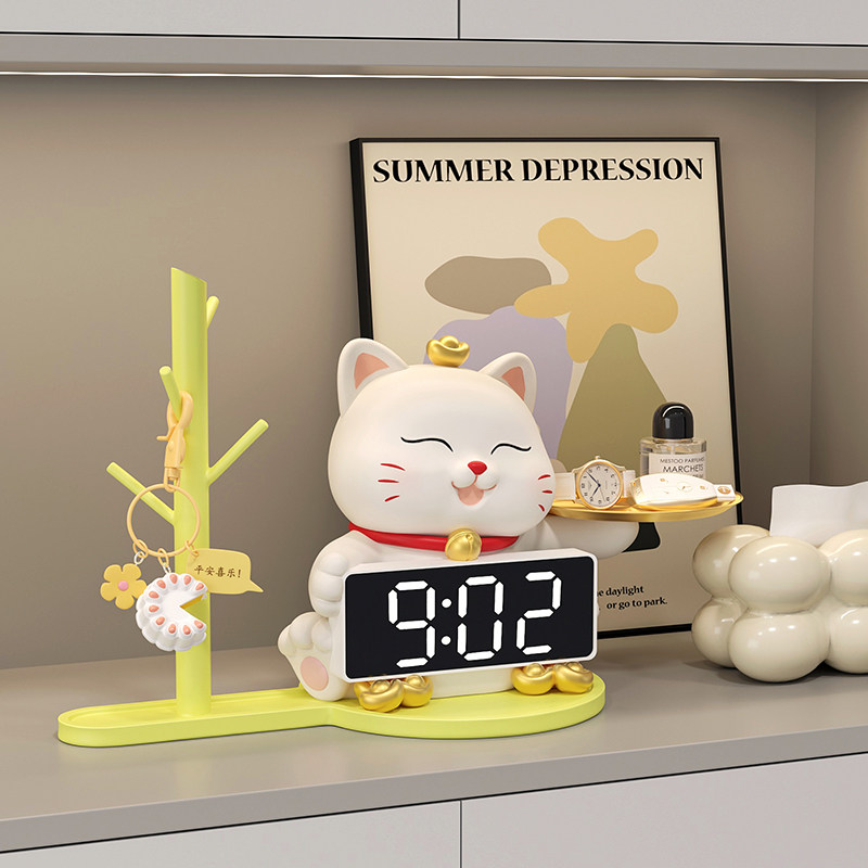 入户玄关钥匙收纳摆件招财猫带时钟进门鞋柜O装饰家居乔迁新居礼,家居饰品,装饰摆件,淘宝优惠券,粉丝福利购,淘宝优惠卷