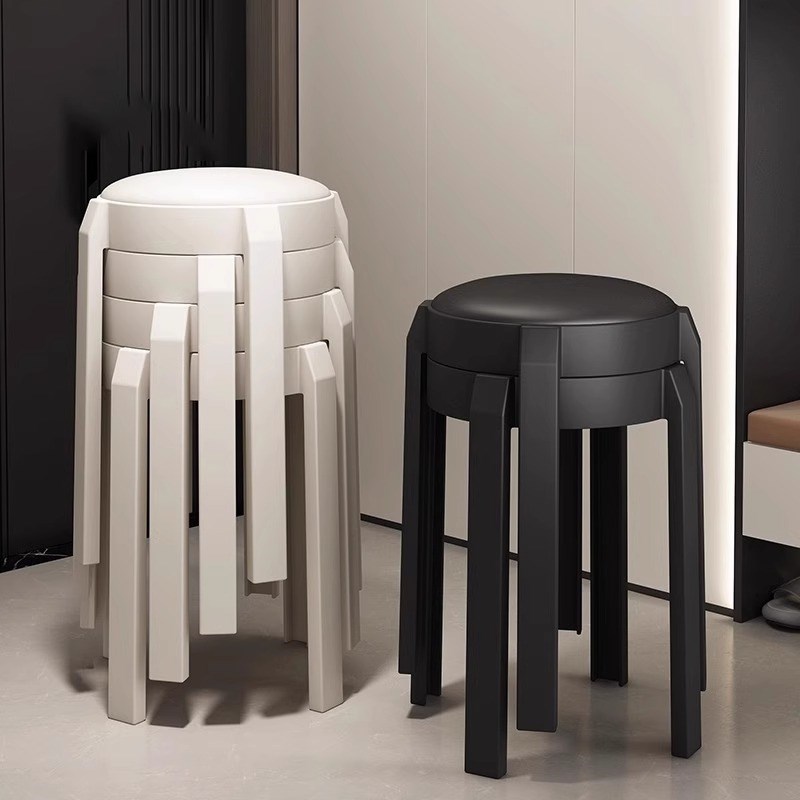 挪威软包凳子家用结实耐用加厚可叠放轻奢高级感塑料圆凳独凳备用