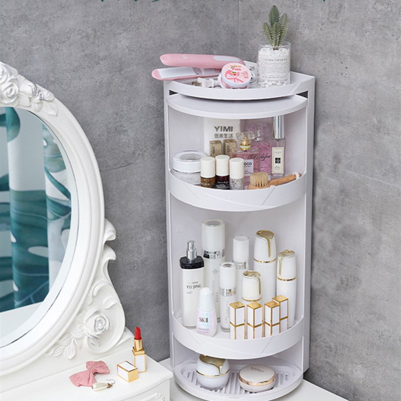 浴室洗漱台化妆护肤品收纳架厨房转角旋转置物架卫生间免打孔防尘