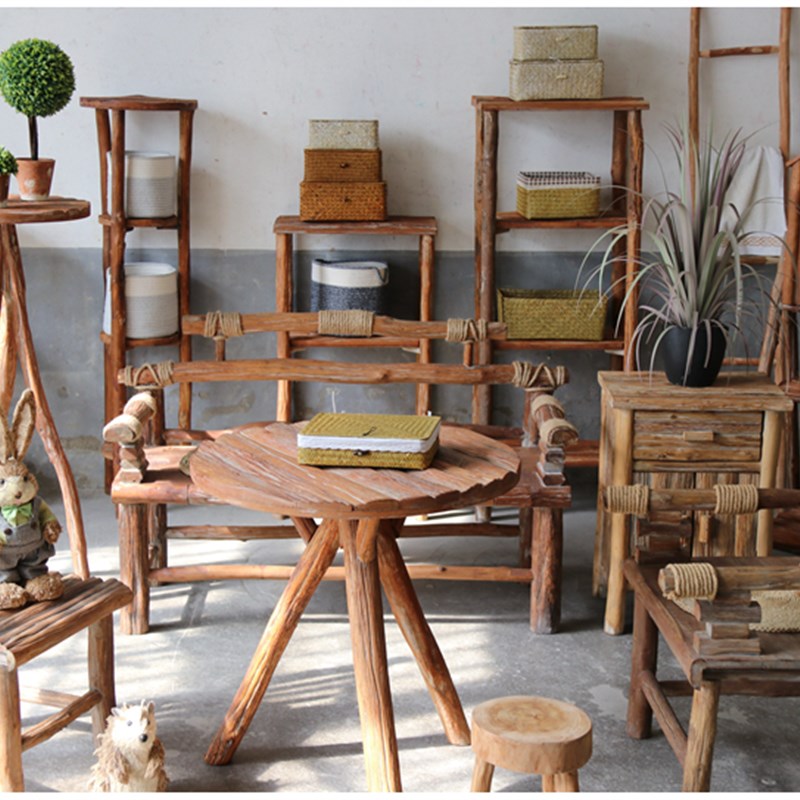田园复古风 桌子椅子凳子书架储物摆件 实木家具民宿家居庭院装饰