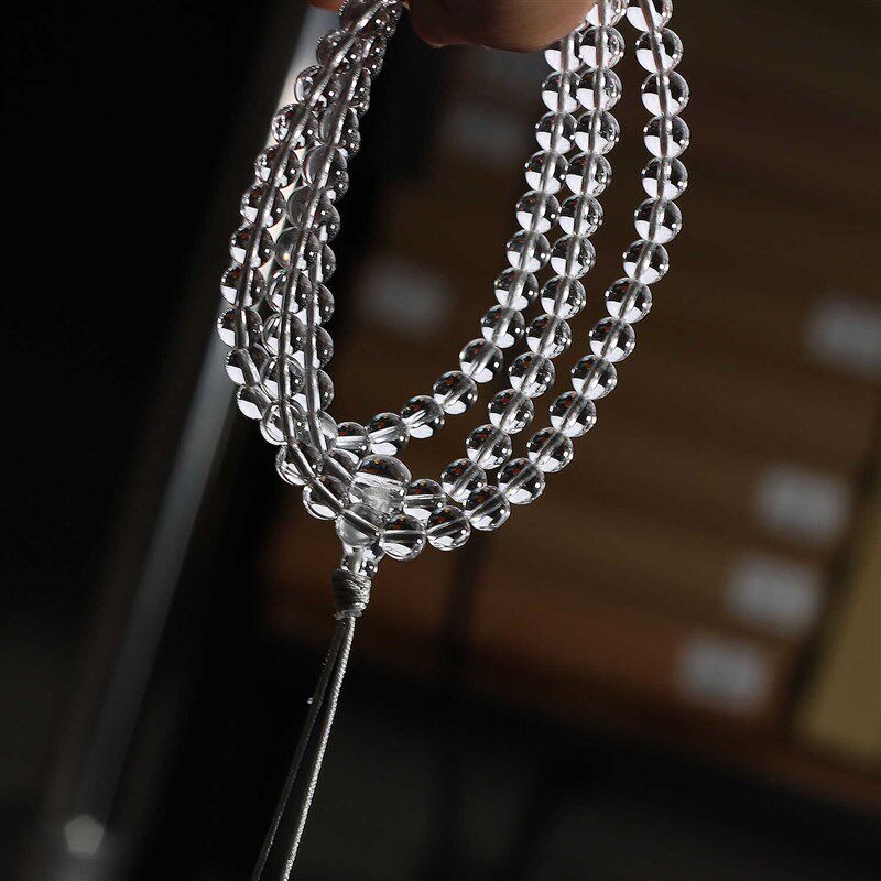 天然10A级全净体白水晶多圈手链108佛珠念珠三圈叠带手串男女极简