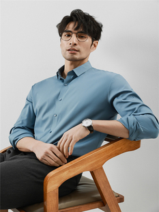 春夏季 男士 新款 休闲纯色商务衬衣修身 高级感无痕衬衫 冰丝薄款 长袖