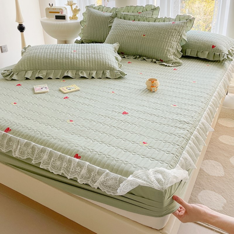 2024新款纯棉花边床笠三四件套全棉夹棉床罩床垫套席梦.思保护罩