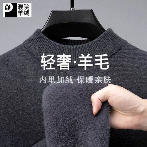 濮院毛衫一体绒羊毛衫秋冬季新款半高领加绒加厚轻奢男士针织毛衣