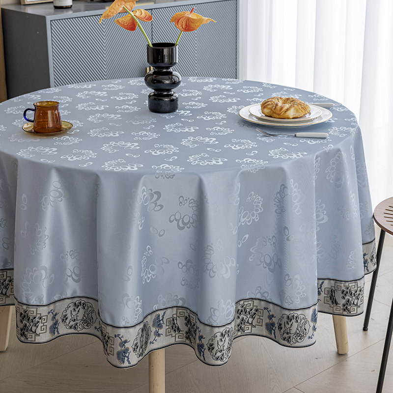 酒店饭店圆形餐桌布新款中式圆桌布防水防油免洗防烫家用圆台布厚