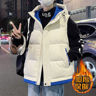 青少年羽绒棉马甲男孩高中初中学生加厚保暖背心大童马夹外套 冬季
