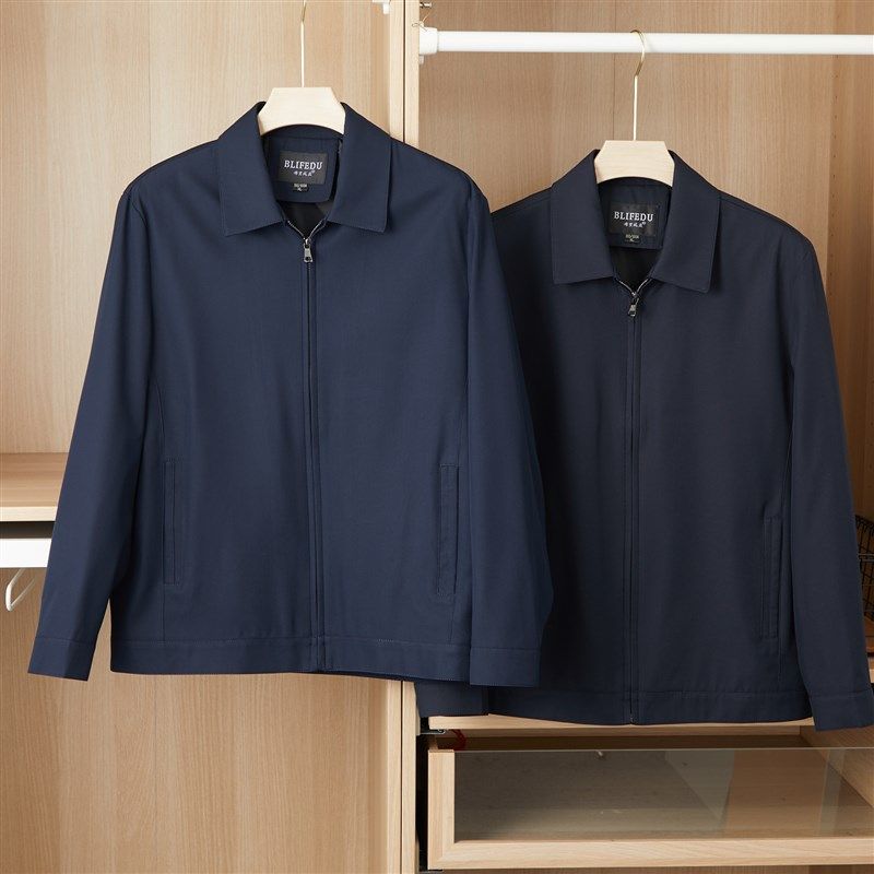 商务休闲中老年男装爸爸春秋外套翻领纯色老人夹克衫春季爷爷上衣