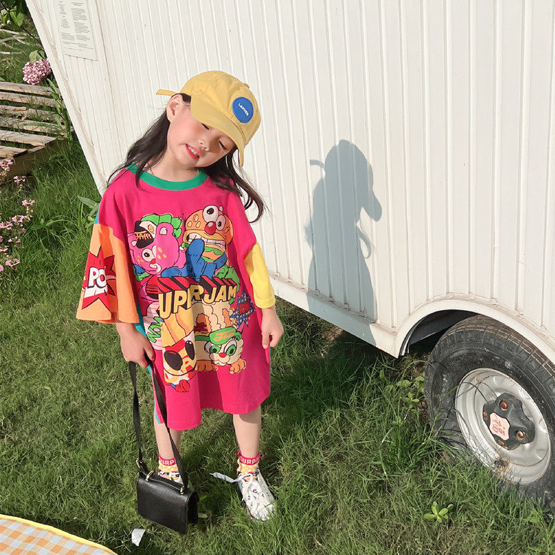 女童连衣裙夏季g薄款纯棉中长款T裙洋气时尚亲子装母女装炸街T恤