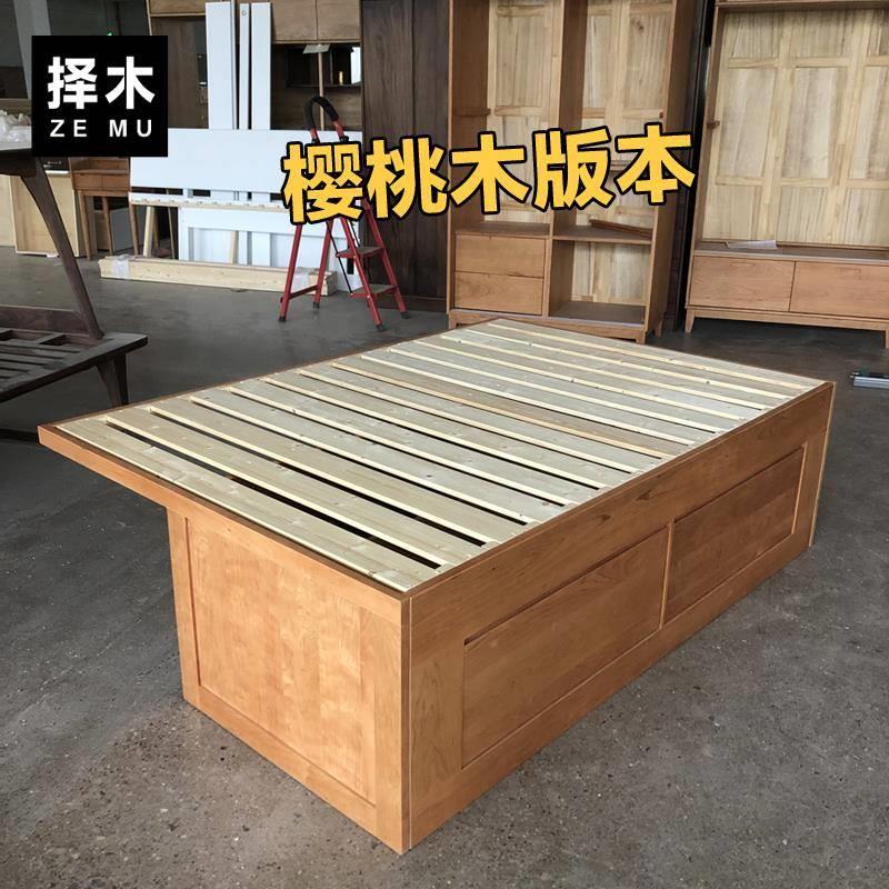 现代简约白色飘窗拼接床日式无床头榻榻米床北欧全实木双人储物床