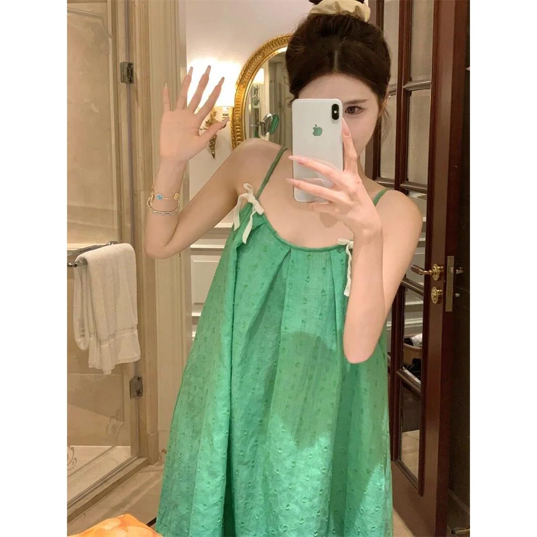 纯欲少女吊带睡裙夏季女2026新款复古印花双层棉纱睡衣夏天家居服