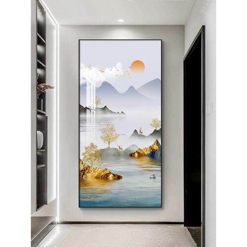 新中式玄关装饰画走廊过道进门高端山水画竖版挂画玄幻装饰画壁画