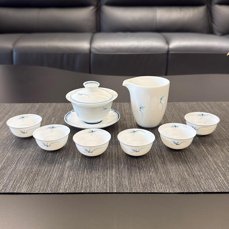 羊脂玉白瓷功夫茶具套装家用陶瓷冲茶喝茶配件盖碗茶杯手绘手彩