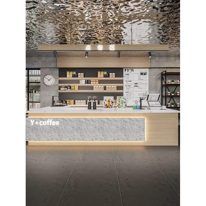 现代高档彷石咖啡店奶茶店收银台烘焙店转角柜台餐厅接待台吧台