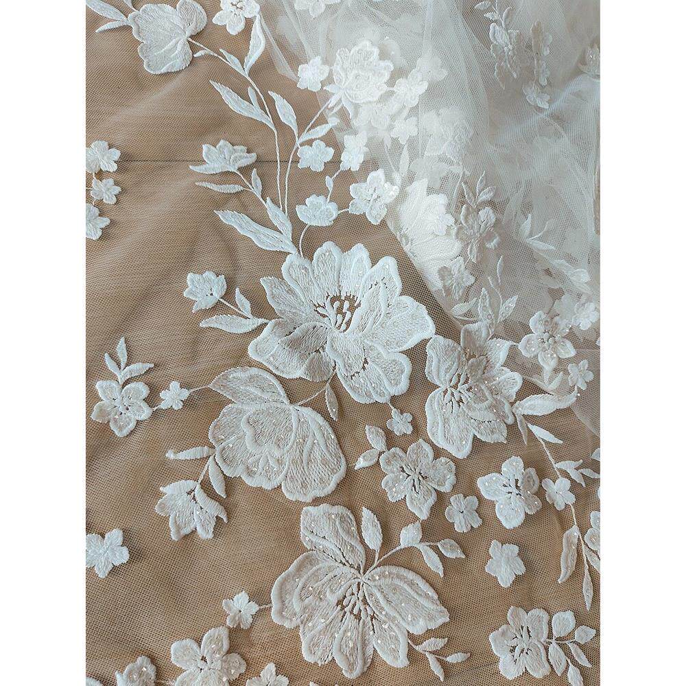 新款清仓特价白亮片蕾丝花朵布面料婚纱礼服头纱裙子服装DIY手工