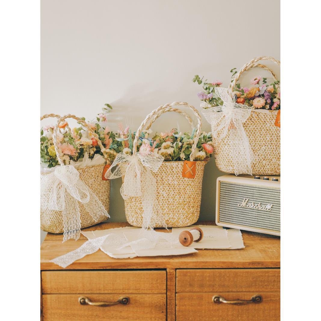 尤加利雏菊勿忘我干花花束田园野餐花篮花束网红干花花束摄影道具