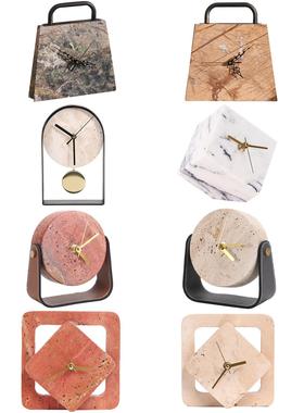 现代简约轻奢大理石时钟摆件客厅电视书柜玄关桌面座钟卧室装饰