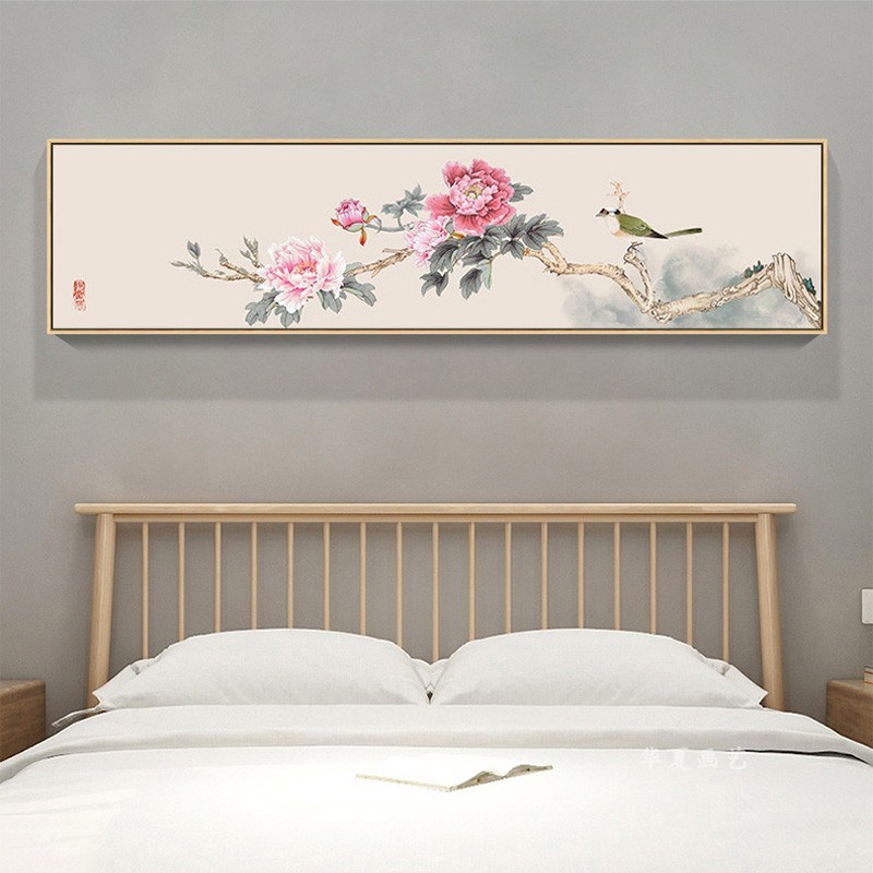 花开富贵牡丹花装饰画新中式w卧室酒店床头挂画客厅书房背景墙壁图片