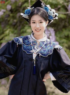 云肩学士服装饰中式汉服假领搭配男生披肩领子毕业服紫色飘带