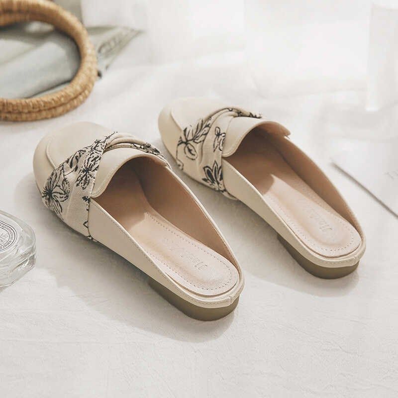 羊皮版~晚晚风温柔无后跟懒人一脚蹬平底法式气质包头半拖鞋女夏,女鞋,包头拖,淘宝优惠券,粉丝福利购,淘宝优惠卷