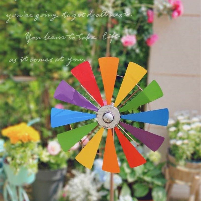 美式乡村铁艺风车植物爬藤架户外庭院花园创意花架旋转摆件装饰