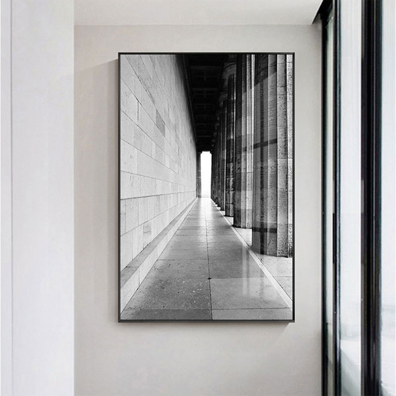 现代简约黑白灰装饰画客厅建筑空间挂画样板间Q玄关抽象工业风壁图片