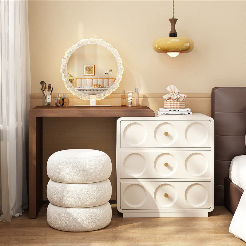 中古梳妆台床尾斗柜一体书桌实木化妆台卧室转角法式白色现代简约