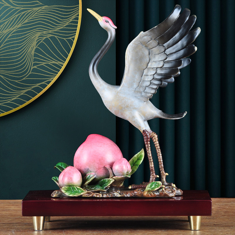 彩铜鹤寿延年寿桃摆件松鹤客厅摆设送老K人长辈生日贺寿祝寿礼物