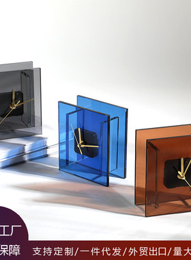 创意欧式时钟桌面亚克力工艺品摆件洋房卧室床头柜家居装饰品