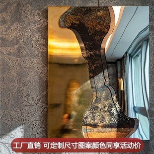 手绘肌理挂画玄关样板间壁画3d立体高档轻奢现代客厅不锈钢装饰画
