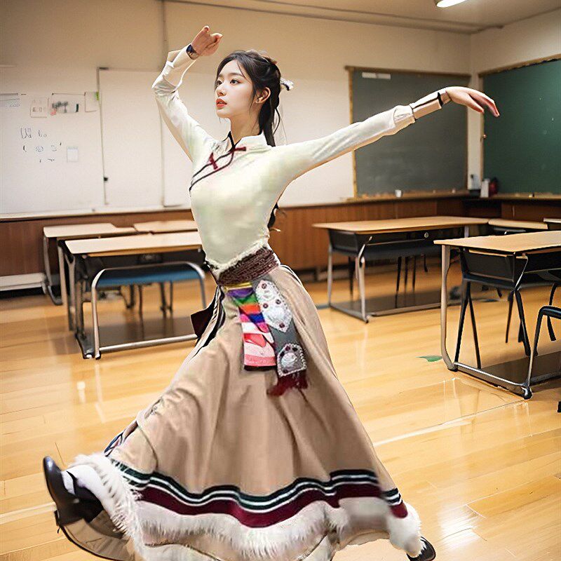 新款2024春游民族服装藏族舞蹈表演服少数民族蒙古族演出服大摆裙