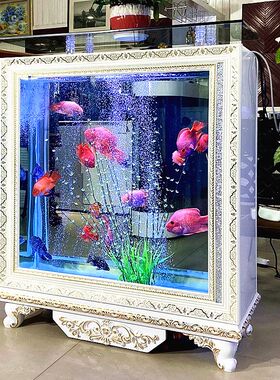 长方形连体欧式屏风底柜生态鱼缸水族箱中型大型底部过滤玻璃