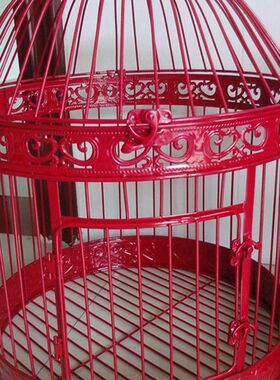 欧式铁艺鸟笼 红白色 影楼橱窗摆件 挂式鸟笼大号 婚庆装饰小道具