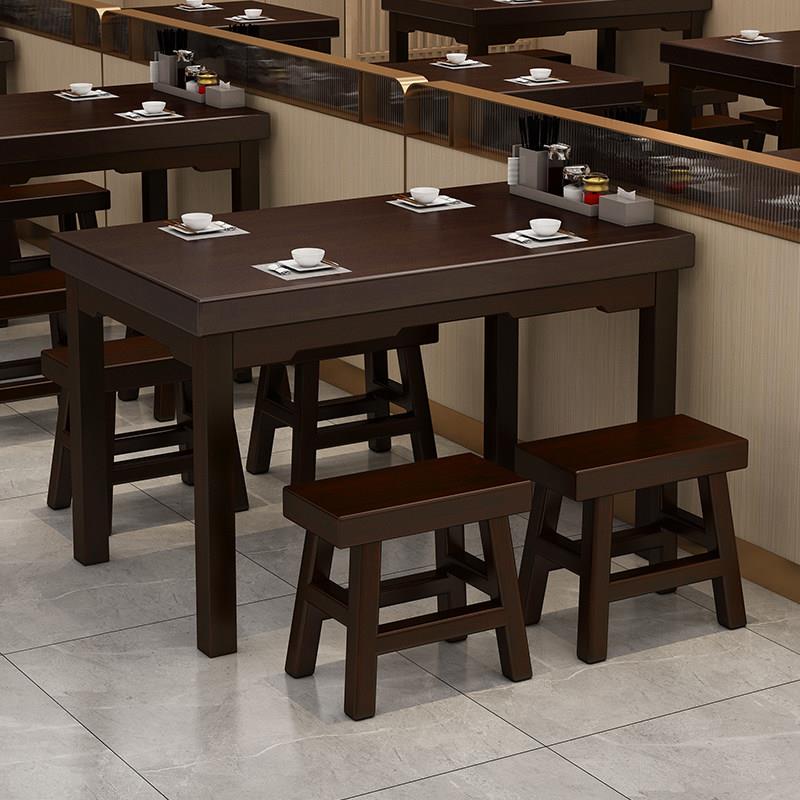 实木快餐桌椅组合烧烤小吃店桌食堂饭店面馆桌椅长方形实木餐桌椅