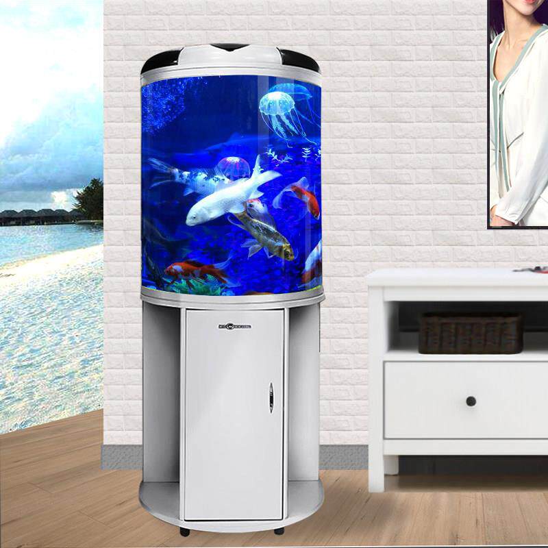 闽江半圆形玻璃鱼缸水族客厅家用小圆柱电视柜桌面生态免换水