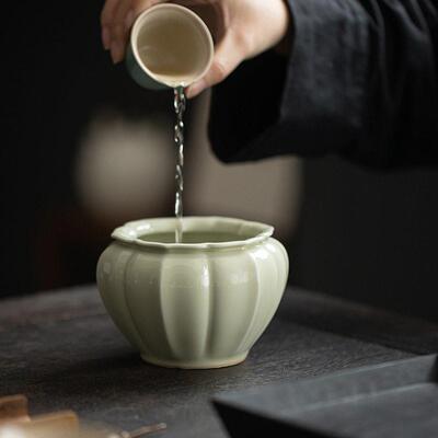 新品干泡草木灰佛手小建水茶道配件水盂陶瓷废水缸茶席烟灰缸多用