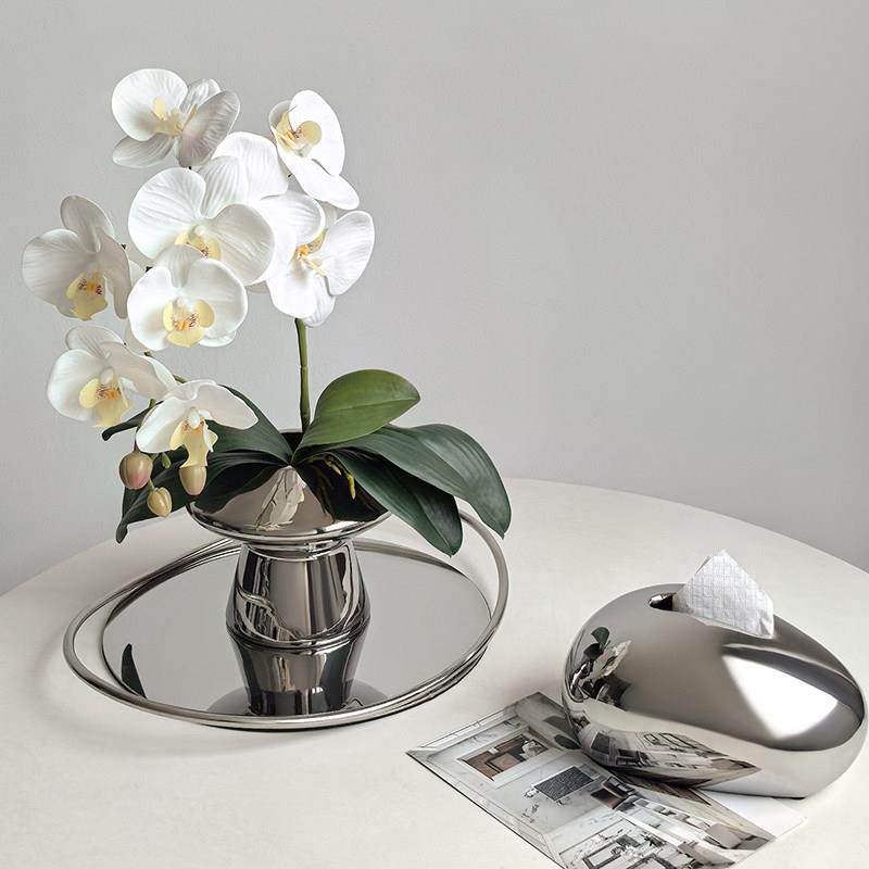 态生活轻奢ins风银色蘑菇花瓶家用现代创意摆件高级感陶瓷插花器