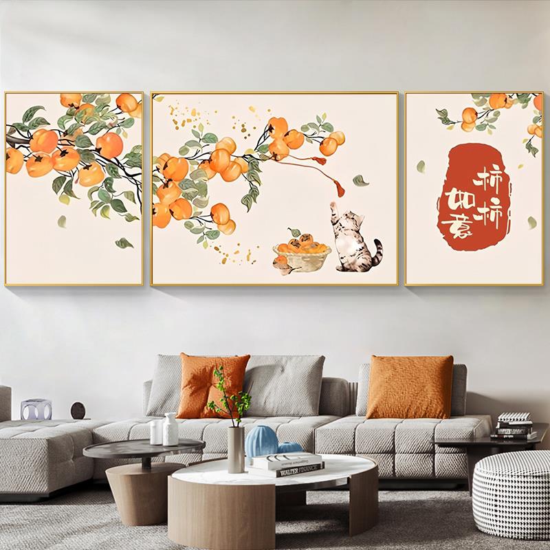 5d新中式钻石画卧室满钻新款手工点十字绣钻石绣2025客厅柿柿如意