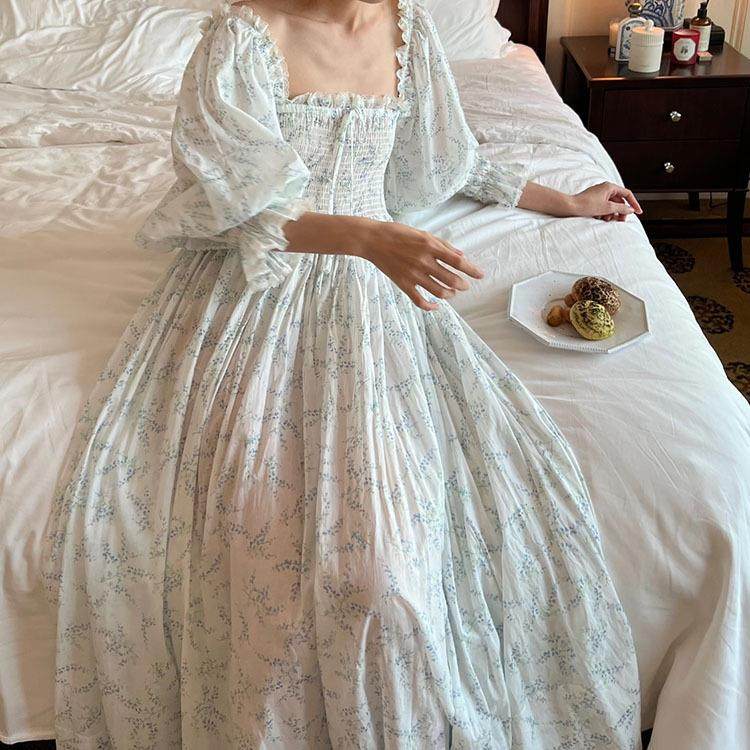 法式仙女睡裙春秋碎花宫廷覆古风少女生甜美长版睡衣可外穿家居服
