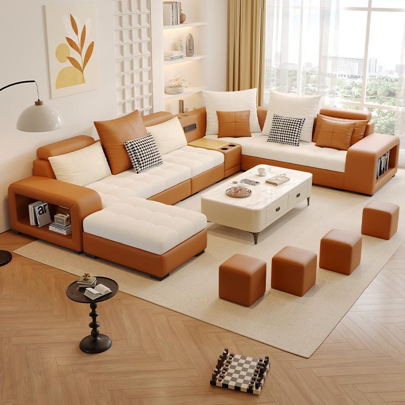 意式极简棉麻沙发现代简约客厅大户型别墅猫抓皮贵妃沙发茶几组合