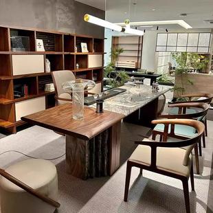 新中式全实木茶桌2025新款高端天然大理石茶台胡桃木轻奢泡茶桌