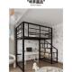 步梯高架床省空间小户型公寓阁楼上床下空加固加厚双人铁艺带衣柜