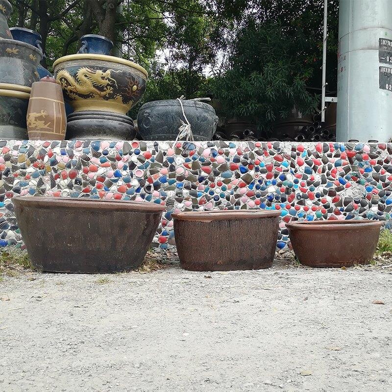 画溪人家 粗陶腰圆缸椭圆缸三种规格 景观装饰 养鱼养荷水缸