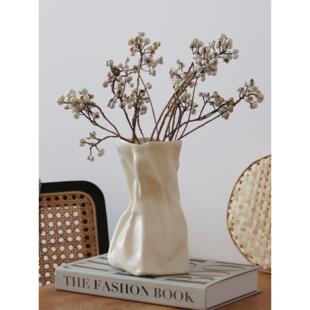 WULIHOME 折纸花瓶米黄色奶呼呼陶瓷摆件异形ins民宿样板间装饰