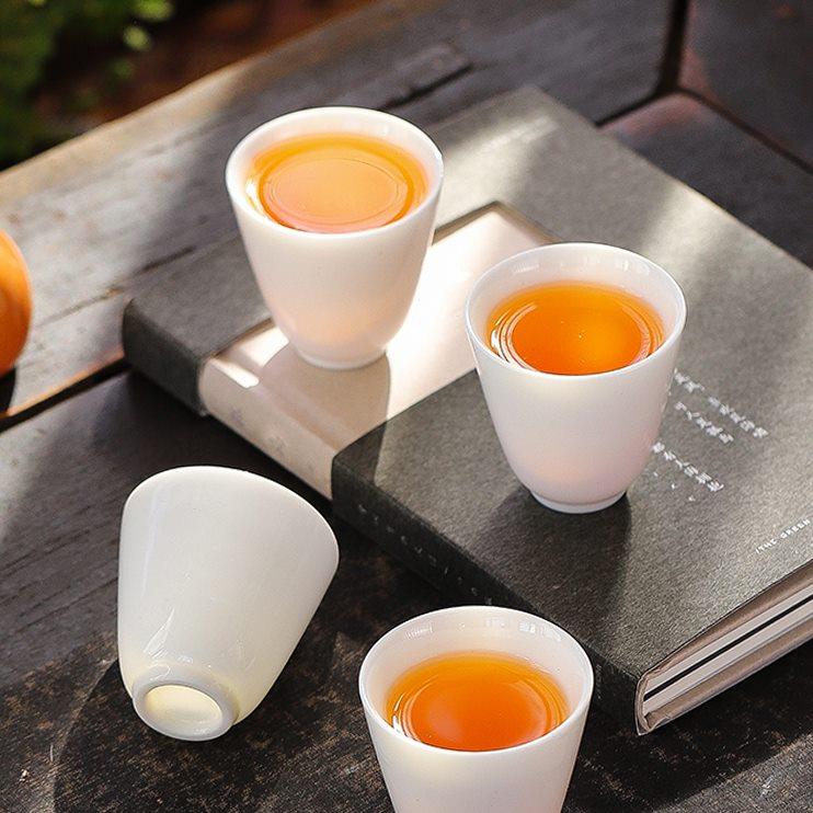 羊脂玉白瓷茶杯10只功夫小茶杯陶瓷6个装喝茶专用家用待客品茗杯