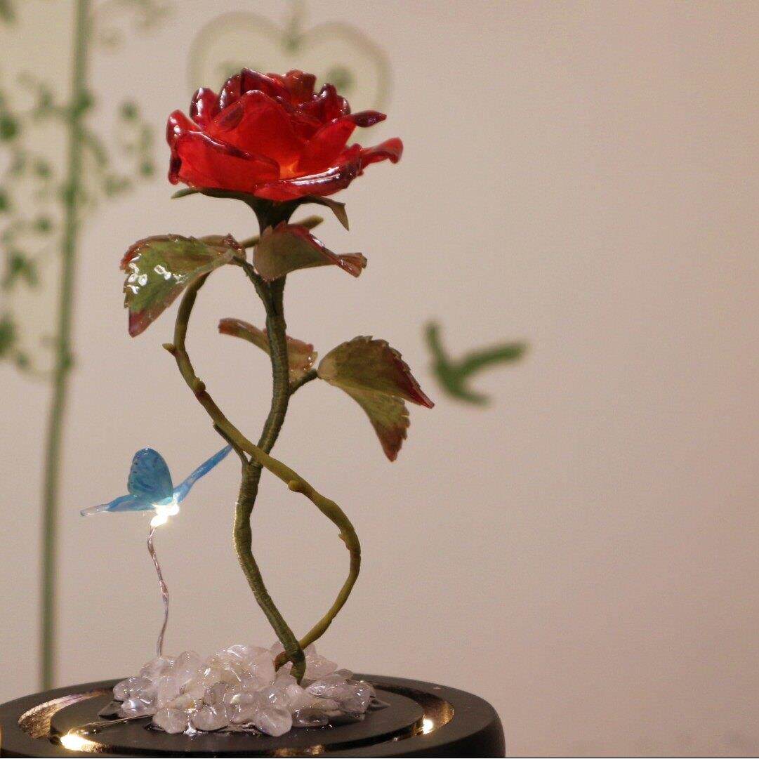 小王子玫瑰花小夜灯 玻璃罩永生花摆件生日礼物 氛围灯