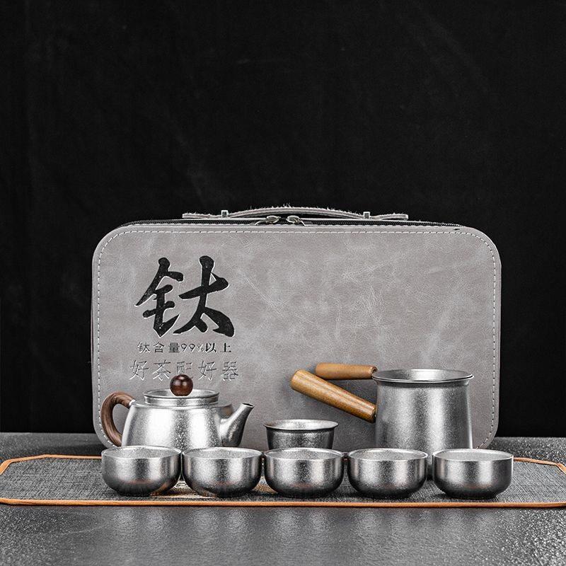 纯钛茶具钛杯功道茶具套装主人杯旅行便携商务办公茶具礼品茶道