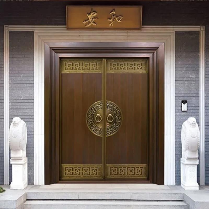 铜门别墅大门双门乡村新中式农村自建房大门不锈钢铜门进户门