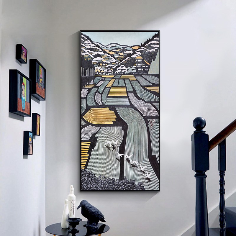 五谷丰登日式浮世绘抽象装饰画玄关背景墙画客厅壁画酒店竖版挂画